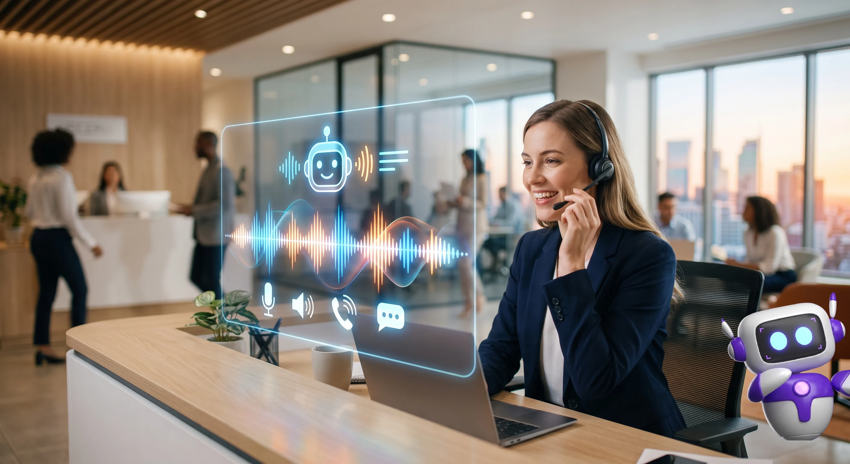 AI visual of an AI-powered call center with 24/7 voice agents for African businesses